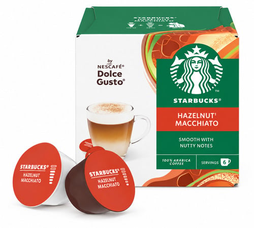 boite de 12 capsules compatibles nescafe dolce gusto starbucks hazelnut macchiato pour 6 boissons