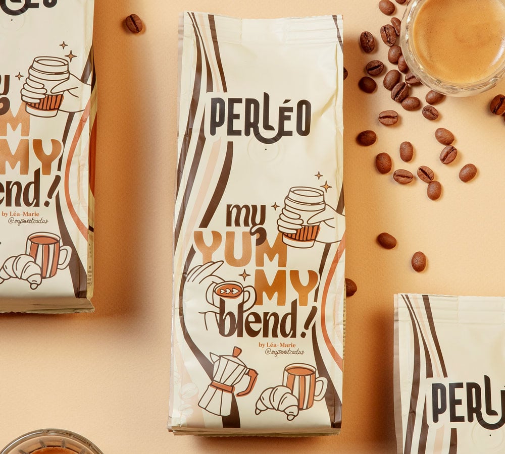 Caf&eacute; en grain My Yummy Blend Perl&eacute;o accompagn&eacute; du sirop Sp&eacute;culoos MONIN