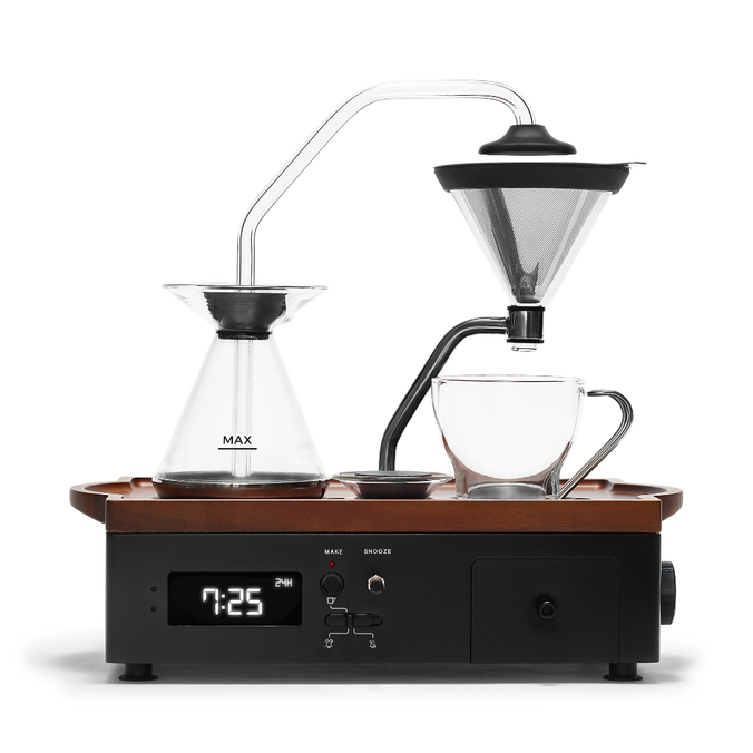 reveil cafetiere barisieur blanc en bois de noyer noir
