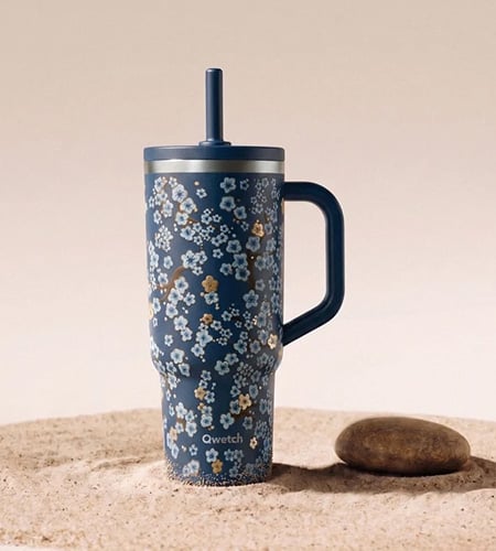 travel cup qwetch flowers bleu nuit