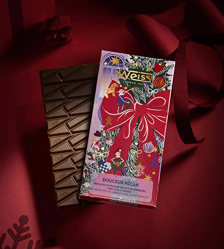 tablette chocolat de noel chocolait au lait et noix de pecan weiss