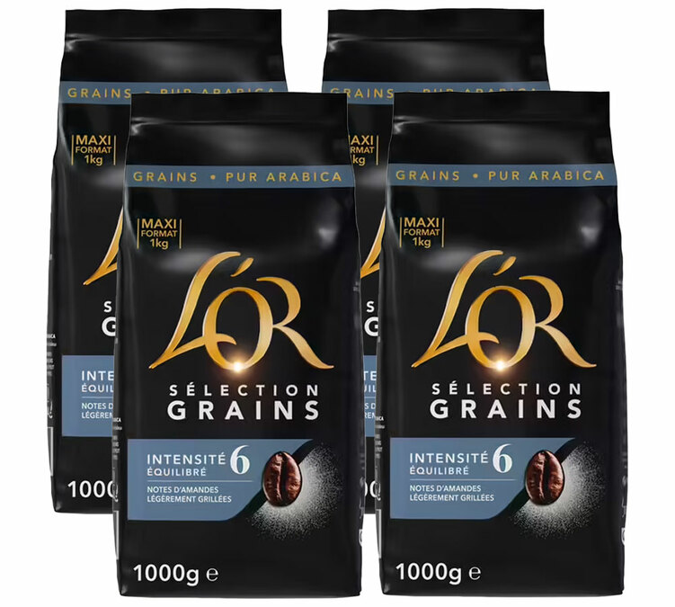 cafe en grain lor 100 arabica format 4 x 1 kg pour machine a cafe a grain