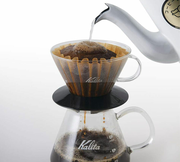 Dripper KALITA Wave 185 en verre avec support noir pour 2 &agrave; 4 tasses